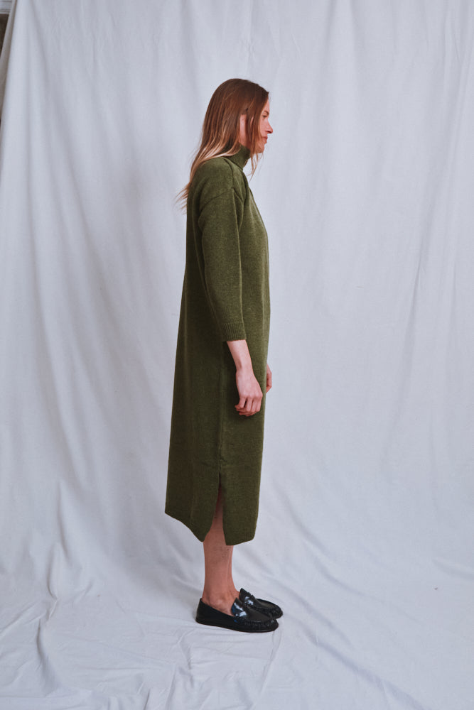 Item #562 - FREYA Knit Dress in Merino Wool - Olive Green