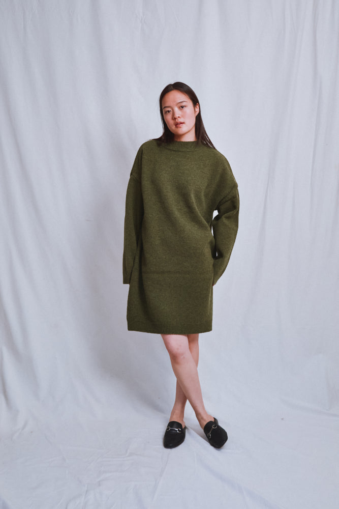 Item #576 - PERRINE Sweater Dress in Merino Wool - Olive Green