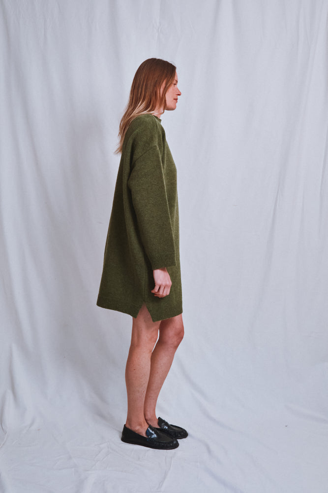Item #575 - PERRINE Sweater Dress in Merino Wool - Olive Green
