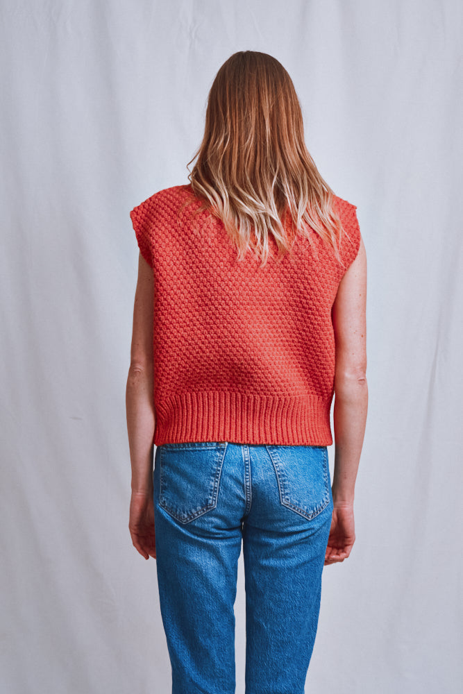 Item #606 - MAIA Sleeveless Sweater in Merino Wool - Coral
