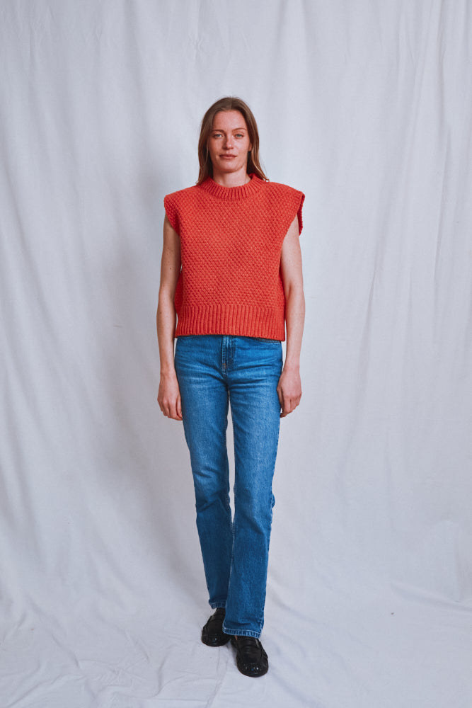Item #607 - MAIA Sleeveless Sweater in Merino Wool - Coral