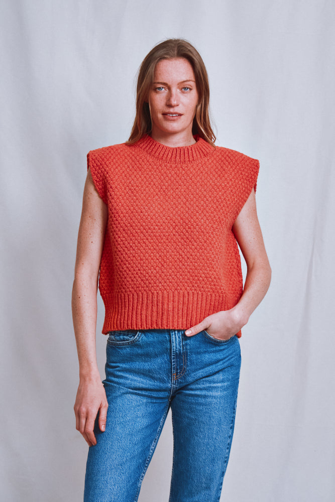 Item #607 - MAIA Sleeveless Sweater in Merino Wool - Coral
