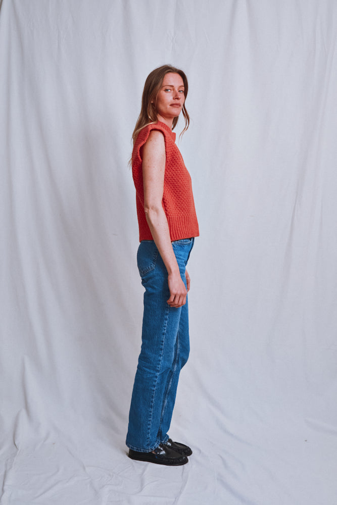 Item #607 - MAIA Sleeveless Sweater in Merino Wool - Coral