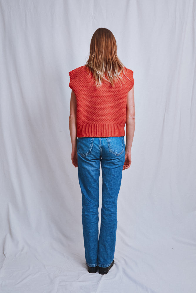 Item #607 - MAIA Sleeveless Sweater in Merino Wool - Coral