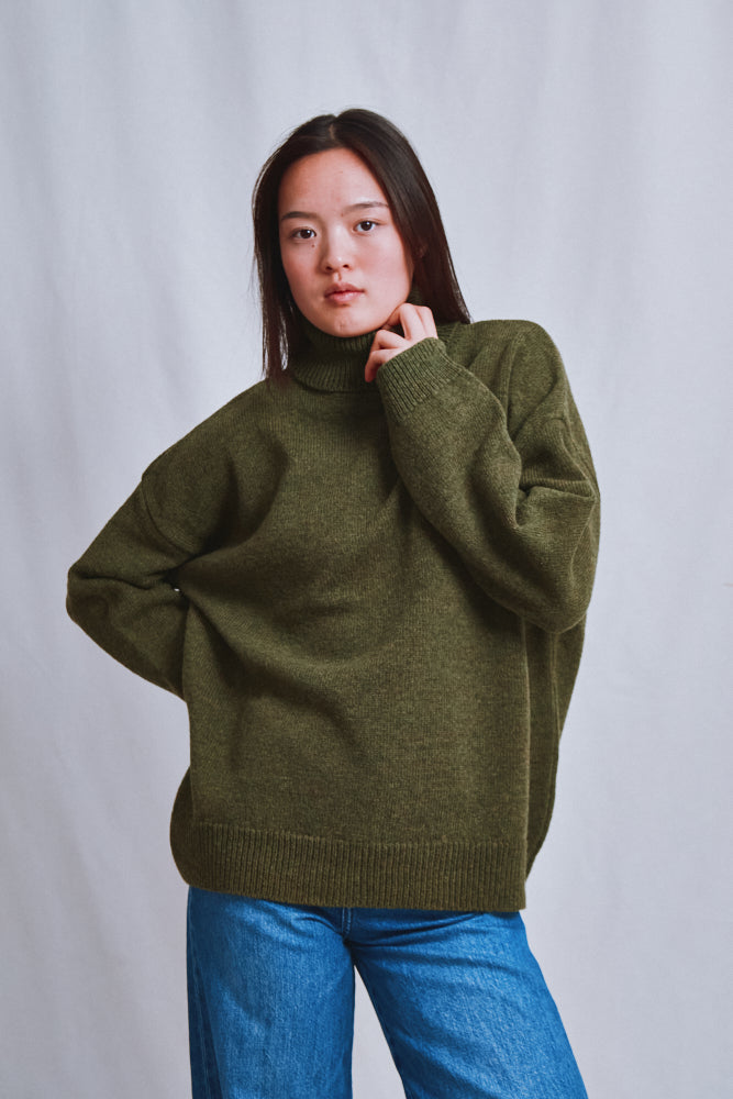 Item #587 - MICHELLE Lightweight Turtleneck Sweater in Merino Wool - Olive Green