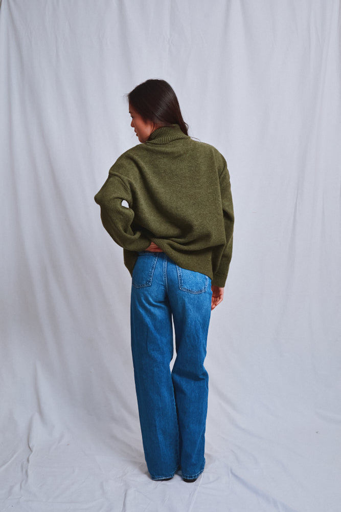 Item #587 - MICHELLE Lightweight Turtleneck Sweater in Merino Wool - Olive Green