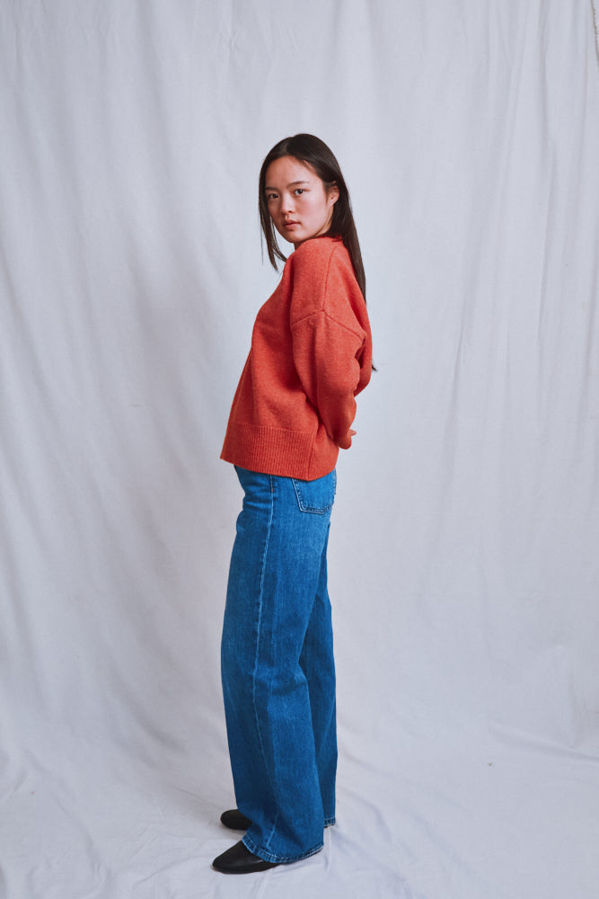 Item #594 - LEONTINE V-Neck Sweater in Merino Wool - Coral