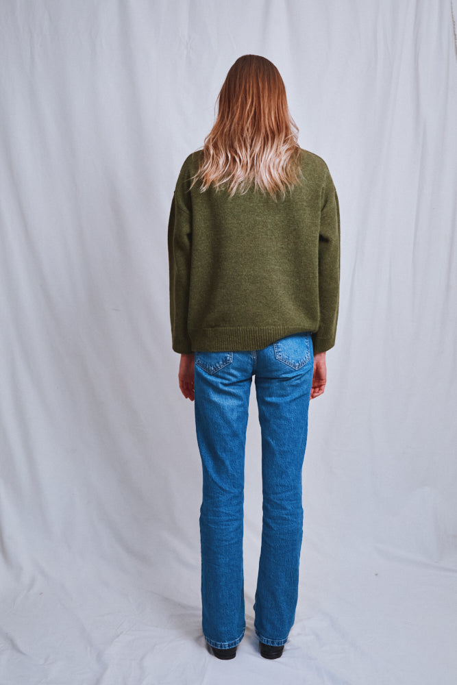 Item #589 - MICHELLE Lightweight Turtleneck Sweater in Merino Wool - Olive Green