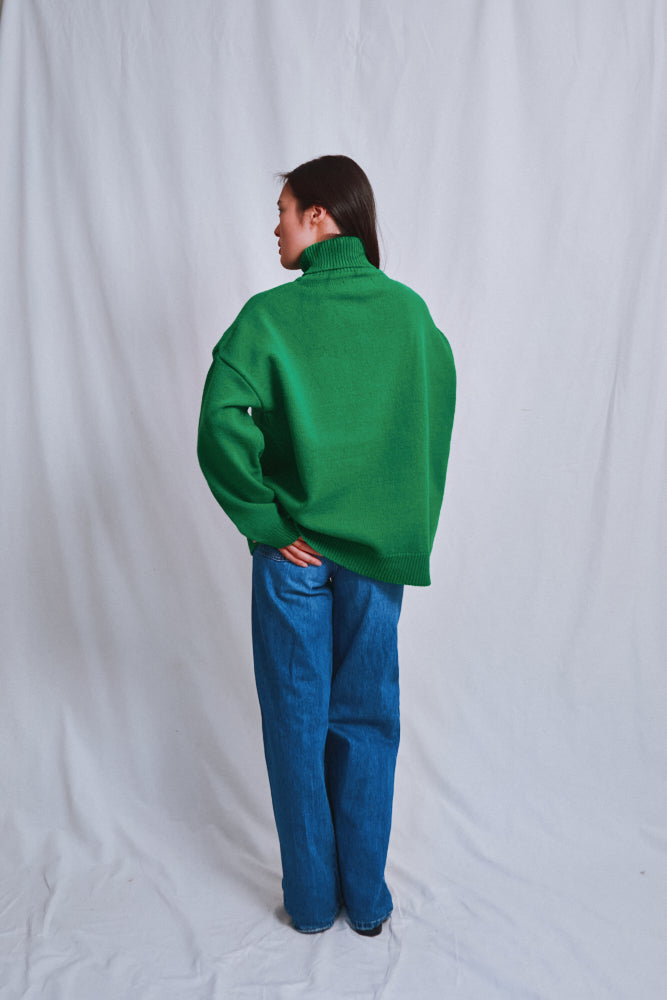 Item #591 - MICHELLE Lightweight Turtleneck Sweater in Merino Wool - Parrot Green