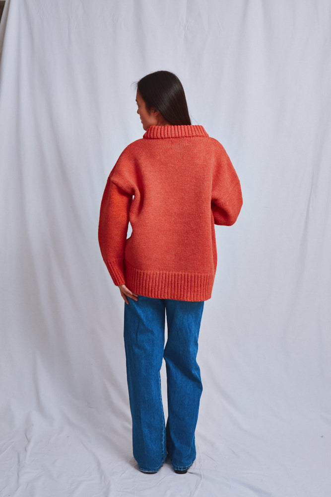 Item #612 - STEPHANIE Oversize Sweater in Merino Wool - Coral