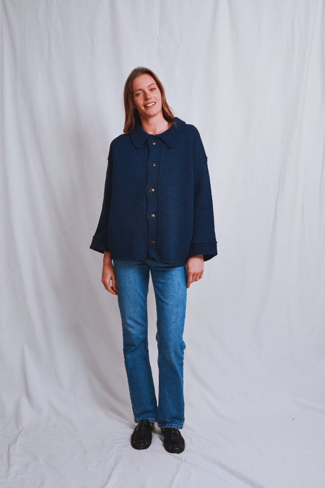 Item #630 - WILLIAM Knit Jacket in Merino Wool - Navy