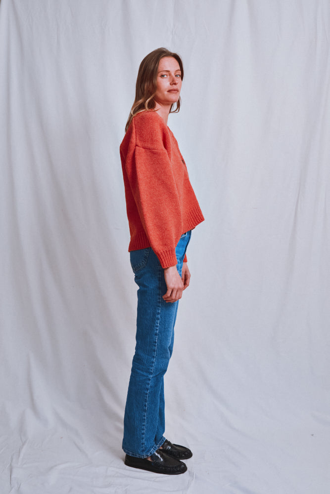 Référence n° 680 - Cardigan LUNA à manches chauve-souris en laine mérinos - Corail