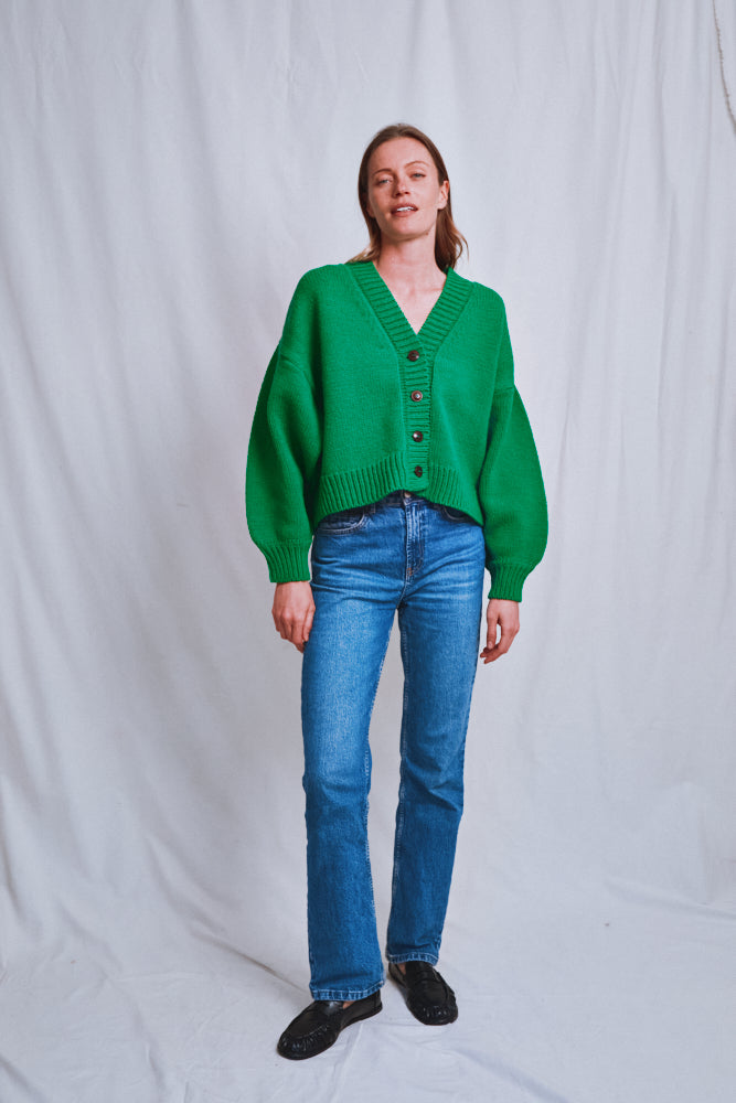 Item #676 - LUNA Batwing Cardigan in Merino Wool - Parrot Green