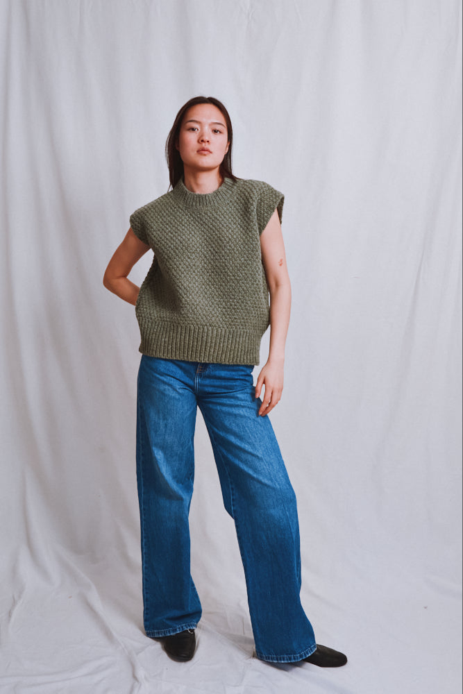 Item #605 - MAIA Sleeveless Sweater in Merino Wool - Kaki Caza