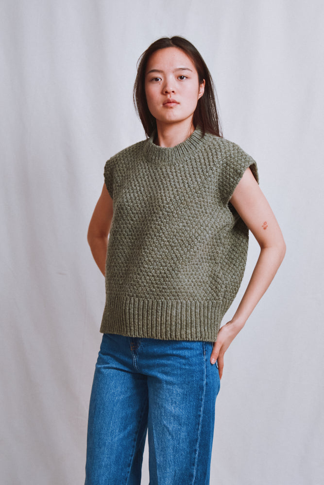 Item #605 - MAIA Sleeveless Sweater in Merino Wool - Kaki Caza