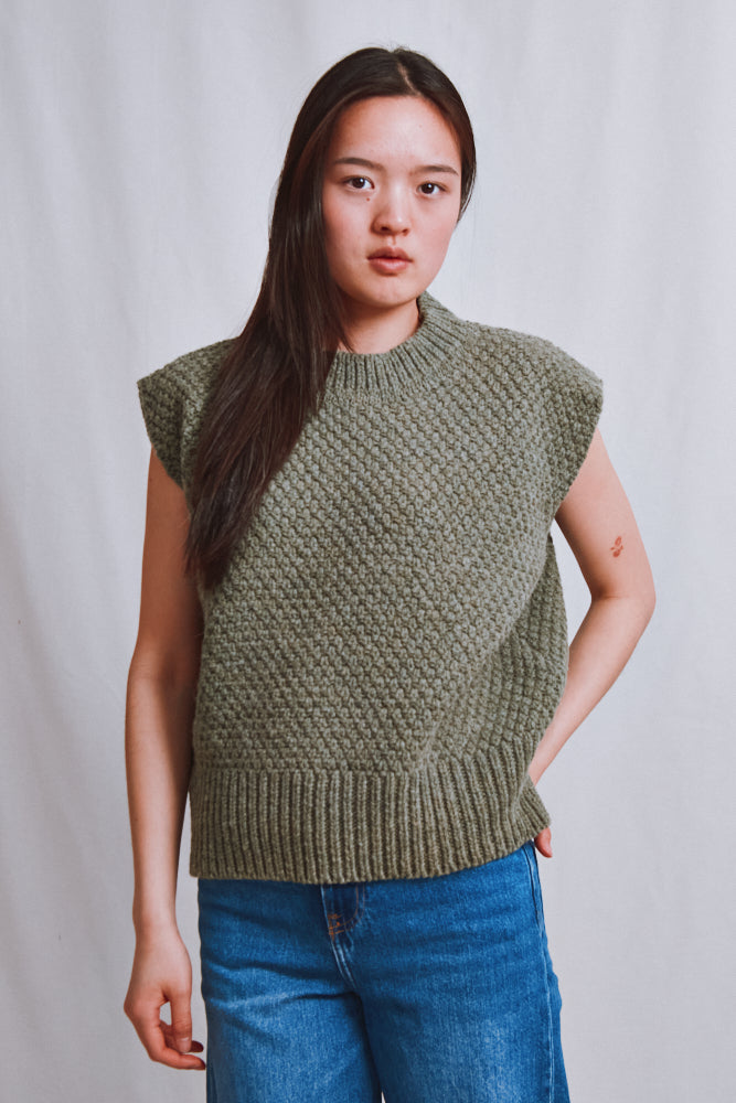 Item #605 - MAIA Sleeveless Sweater in Merino Wool - Kaki Caza