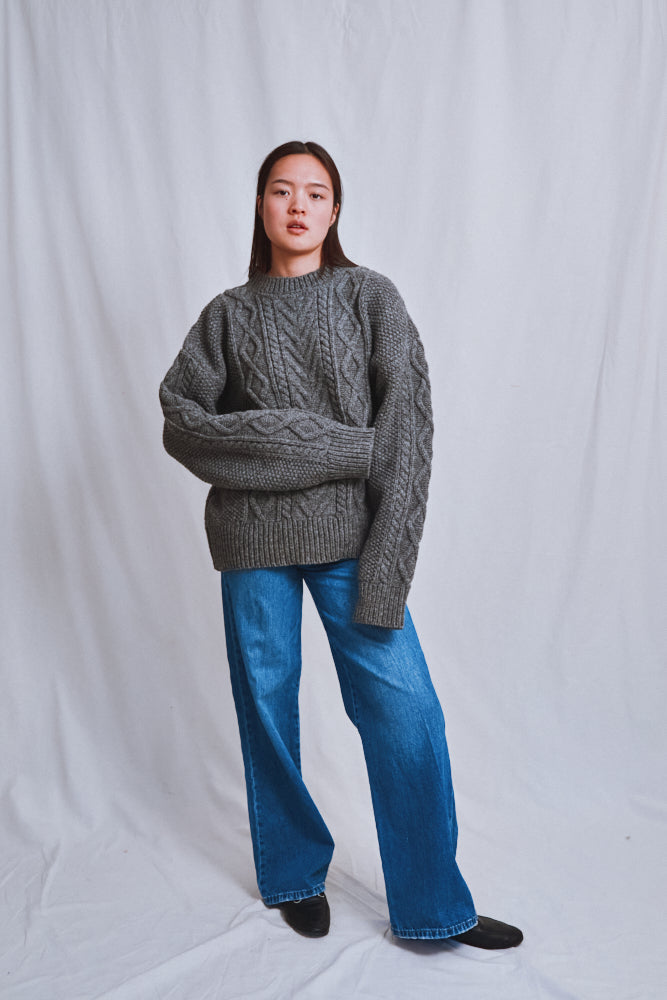 Item #648 - ROGER Irish Sweater for Men in Merino Wool - Ash Grey