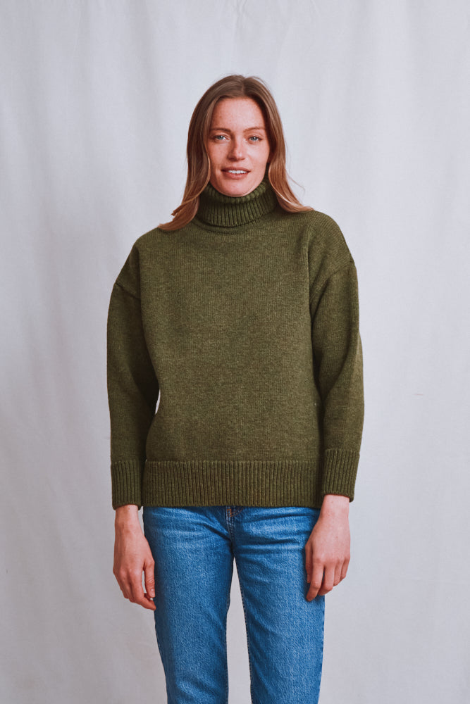 Item #471 - THERESE Turtleneck Sweater in Merino Wool - Olive Green