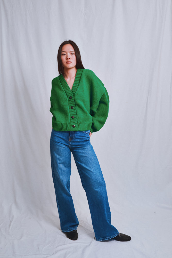 Item #677 - LUNA Batwing Cardigan in Merino Wool - Parrot Green