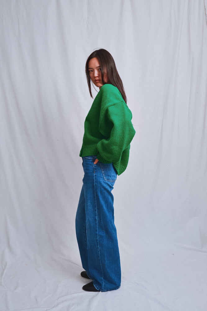 Item #677 - LUNA Batwing Cardigan in Merino Wool - Parrot Green