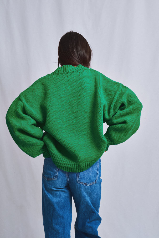 Item #677 - LUNA Batwing Cardigan in Merino Wool - Parrot Green