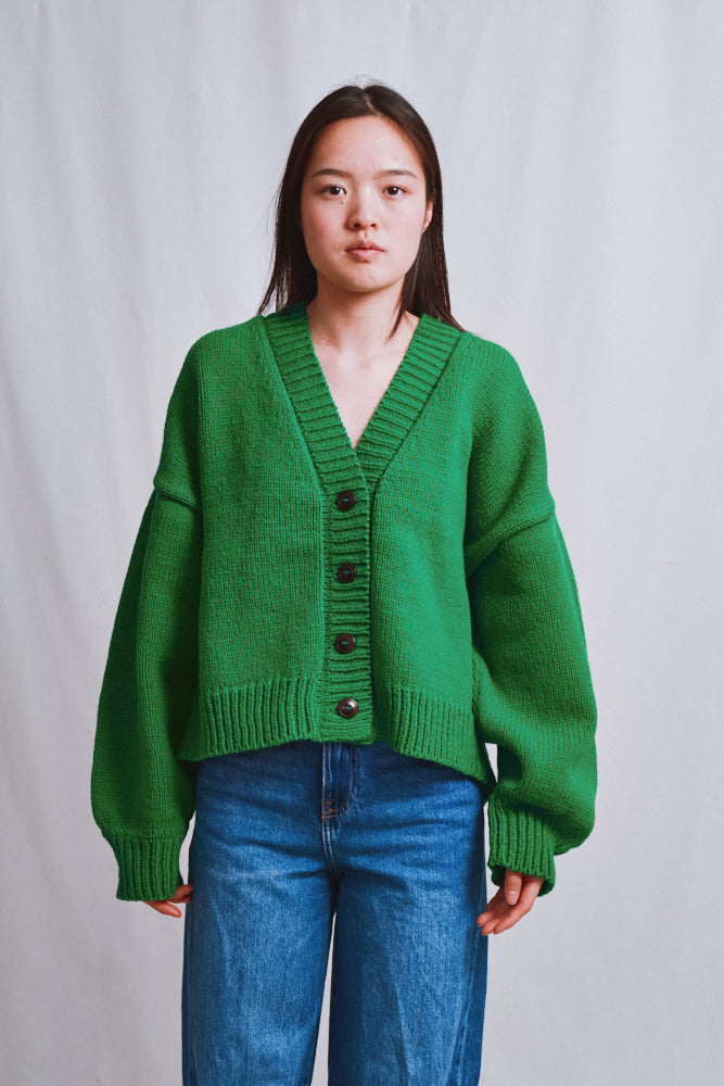 Item #677 - LUNA Batwing Cardigan in Merino Wool - Parrot Green