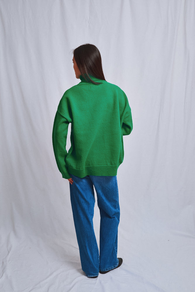 Item #592 - MICHELLE Lightweight Turtleneck Sweater in Merino Wool - Parrot Green