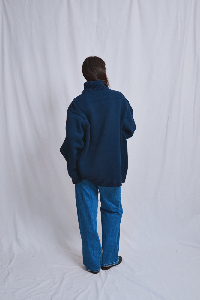 Référence n° 574 - Pull à col roulé pour homme JACQUES en laine mérinos - Bleu marine