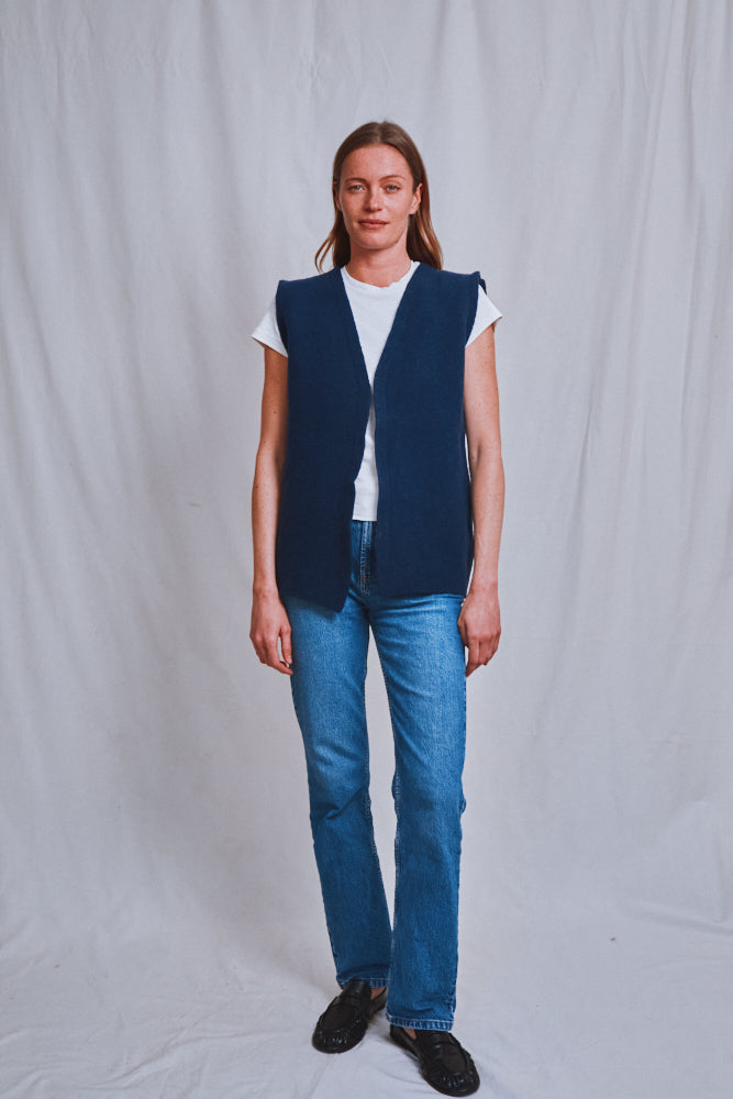 Référence n° 651 - Gilet sans manches ALBERTO pour homme en laine bouillie - Bleu marine