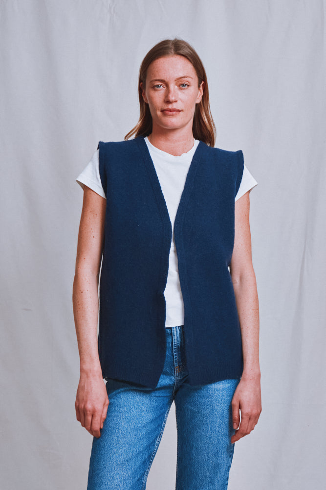 Référence n° 651 - Gilet sans manches ALBERTO pour homme en laine bouillie - Bleu marine