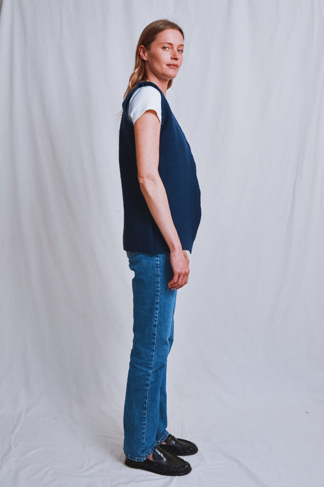 Référence n° 651 - Gilet sans manches ALBERTO pour homme en laine bouillie - Bleu marine