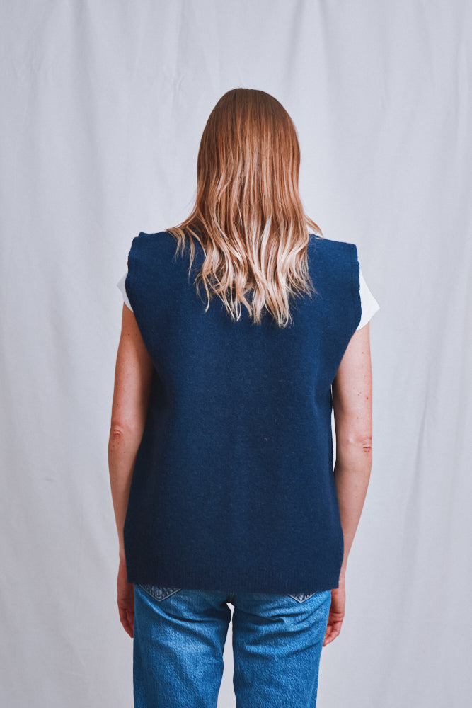 Référence n° 651 - Gilet sans manches ALBERTO pour homme en laine bouillie - Bleu marine