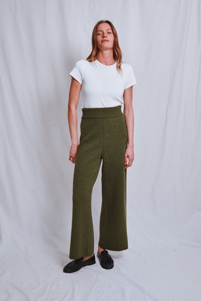 Item #564 - HELENE Knit Pants in Merino Wool - Olive Green