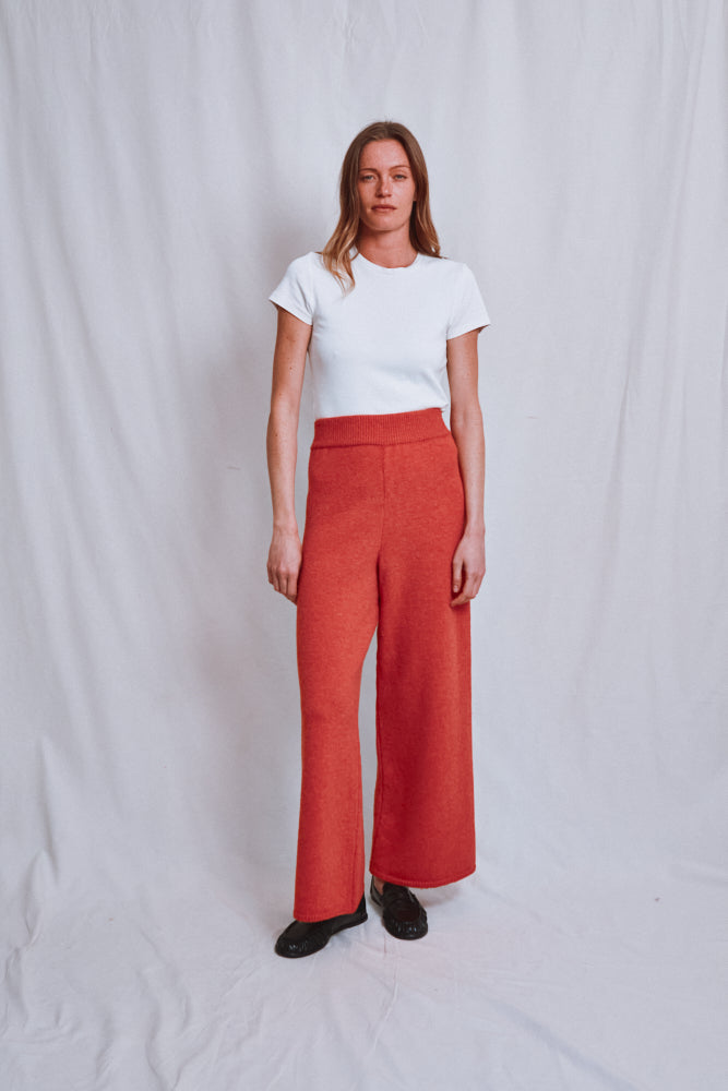 Item #566 - HELENE Knit Pants in Merino Wool - Coral