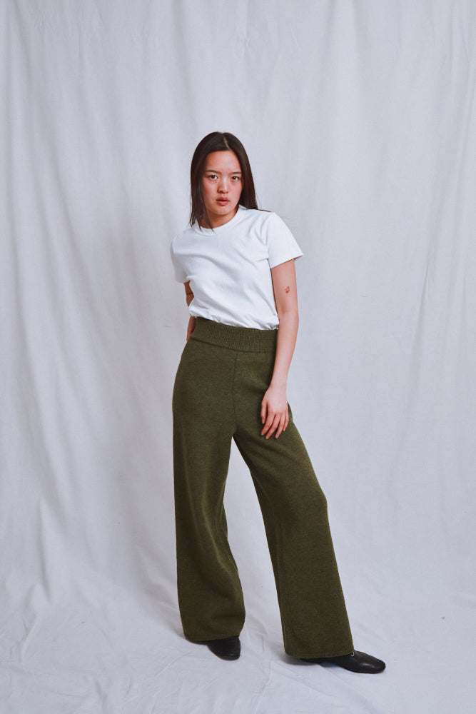 Item #551 - HELENE Knit Pants in Merino Wool - Olive Green