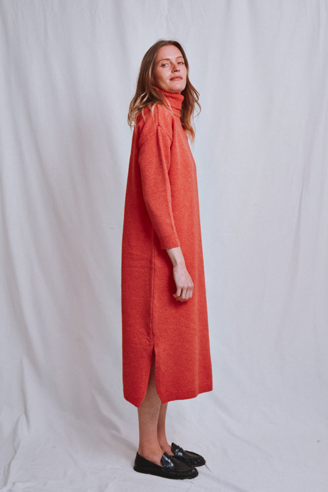 Item #558 - FREYA Knit Dress in Merino Wool - Coral