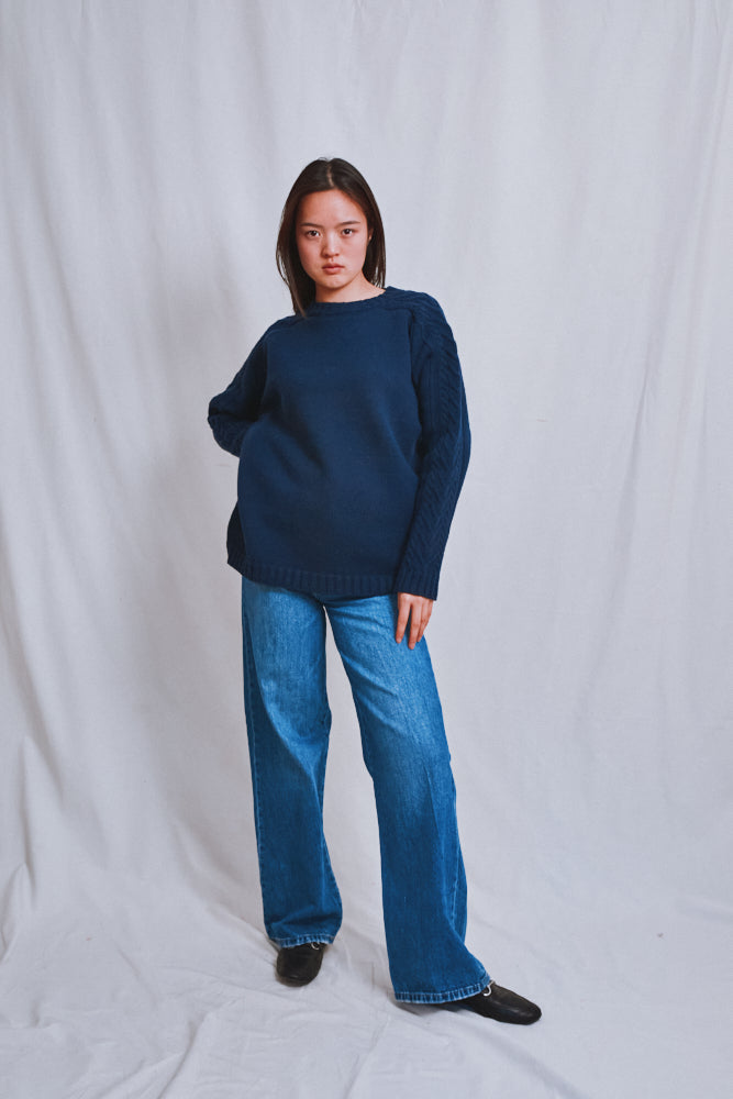 Item #571 - JOSEPH Unisex Irish Sweater in Merino Wool - Navy