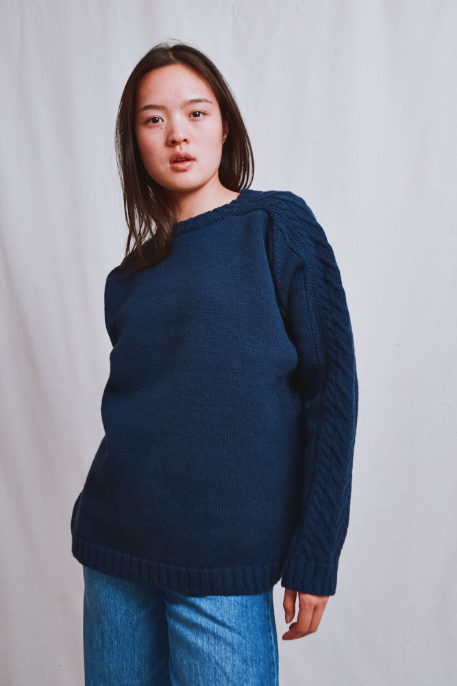 Référence n° 571 - Pull irlandais unisexe JOSEPH en laine mérinos - Bleu marine
