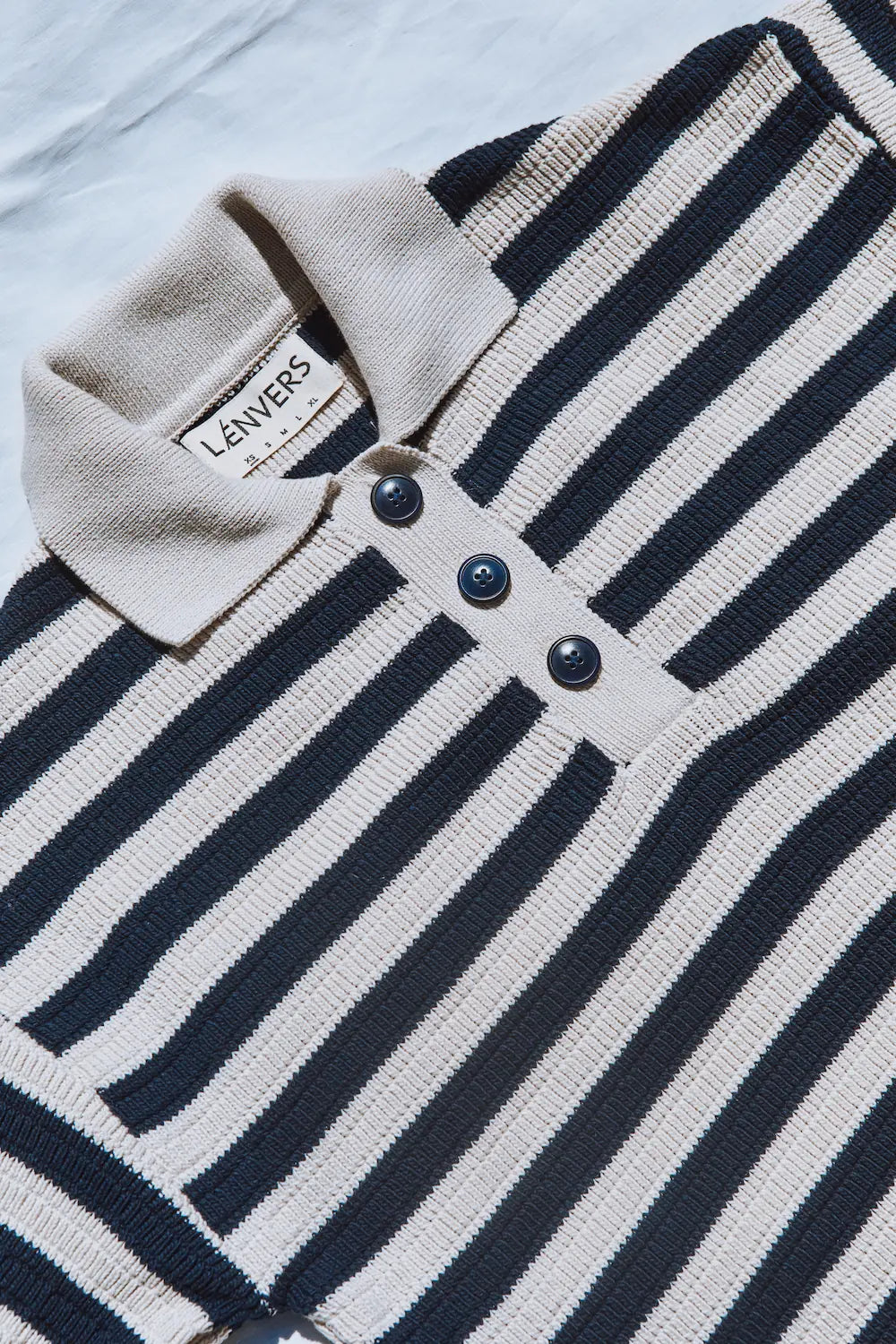LILI Polo oversize en coton bio - Rayures bleu marine et écru