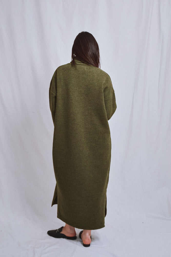 Item #563 - FREYA Knit Dress in Merino Wool - Olive green