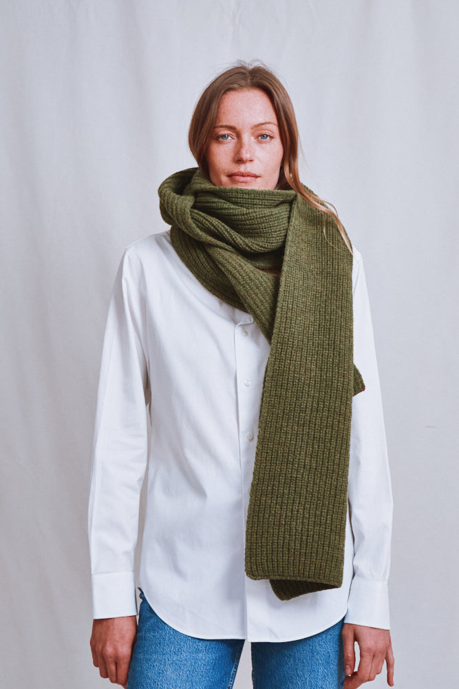 Item #696 - CAMILLE Long Scarf in Merino Wool - Olive Green