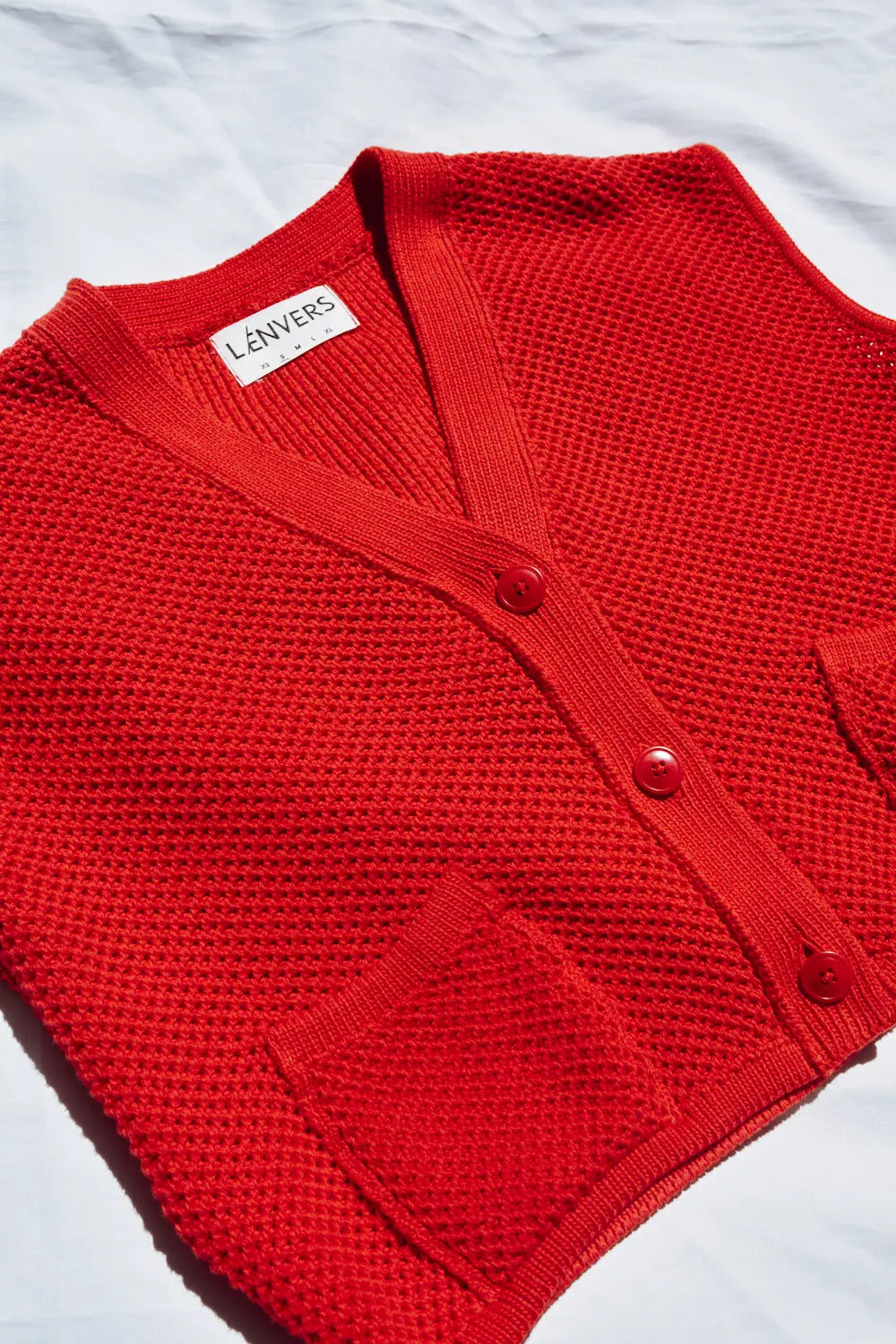 ELEONORE Cardigan sans manches à col en V en coton bio - Rouge