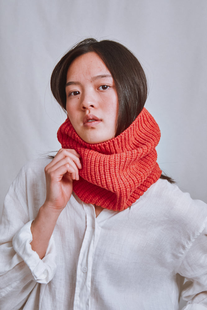 Item #699 - AMANDINE Neckwarmer Scarf in Merino Wool - Coral