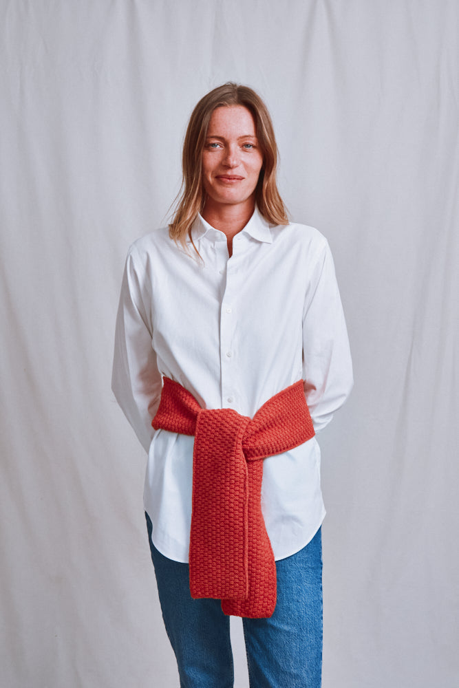 Item #713 - ROSALIE Thin Scarf in Merino Wool - Coral