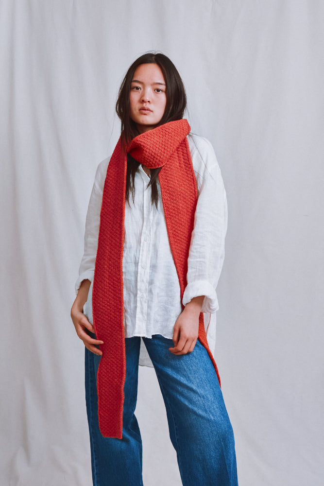 Item #714 - ROSALIE Thin Scarf in Merino Wool - Coral