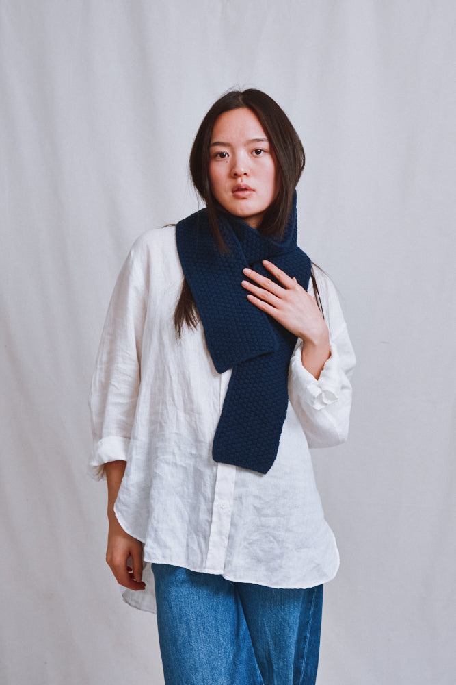 Item #717 - ROSALIE Thin Scarf in Merino Wool - Navy Blue