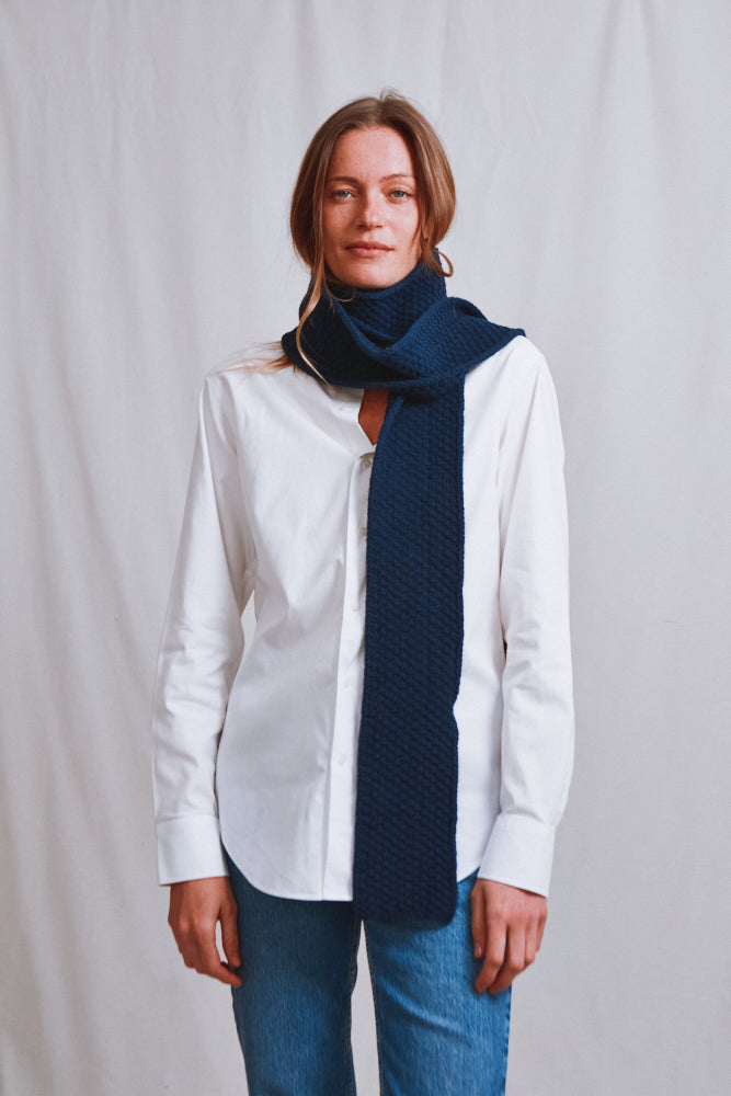 Item #718 - ROSALIE Thin Scarf in Merino Wool - Navy Blue