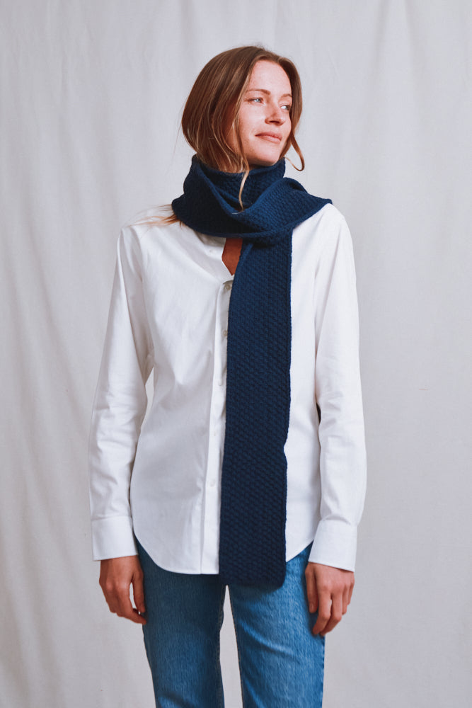 Item #718 - ROSALIE Thin Scarf in Merino Wool - Navy Blue