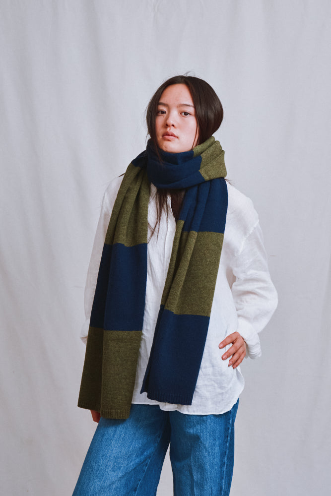 Item #721 - SOLANGE Mega Scarf in Merino Wool - Navy-Parrot-Green