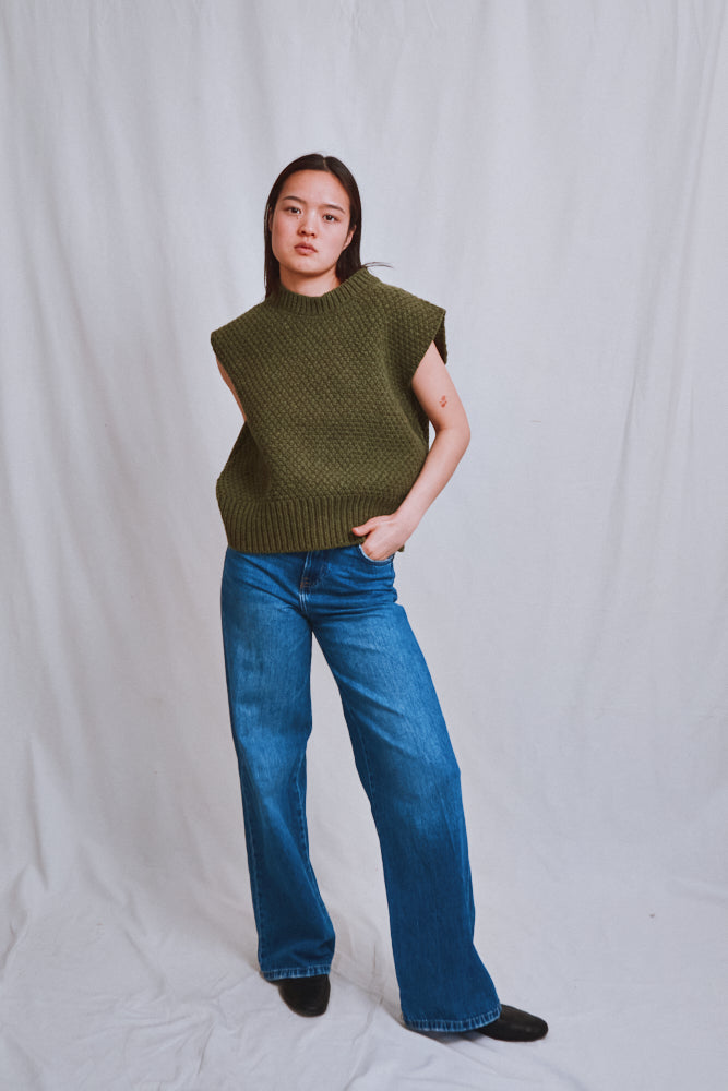 Item #602 - MAIA Sleeveless Sweater in Merino Wool - Olive green